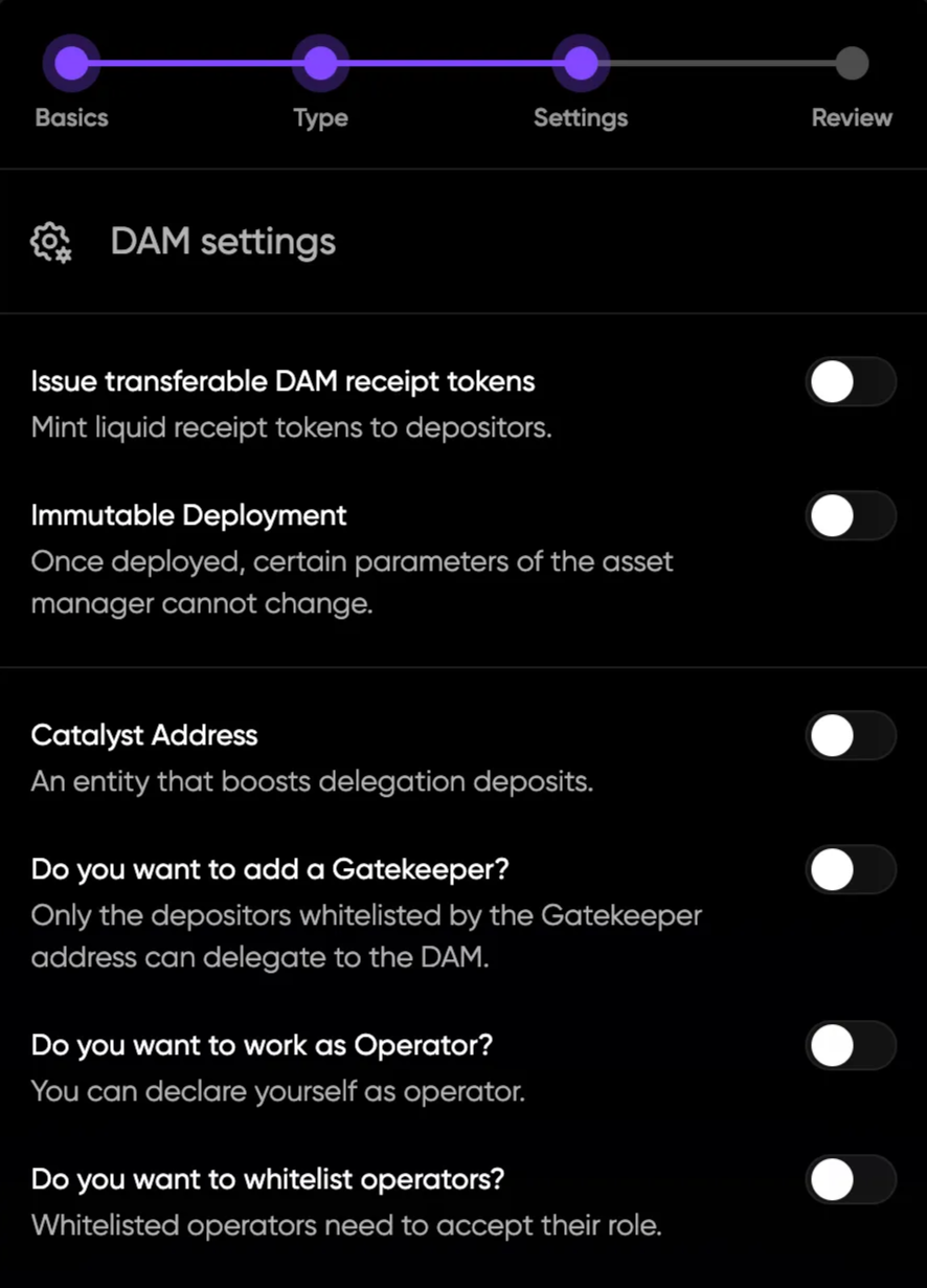 Configure DAM settings